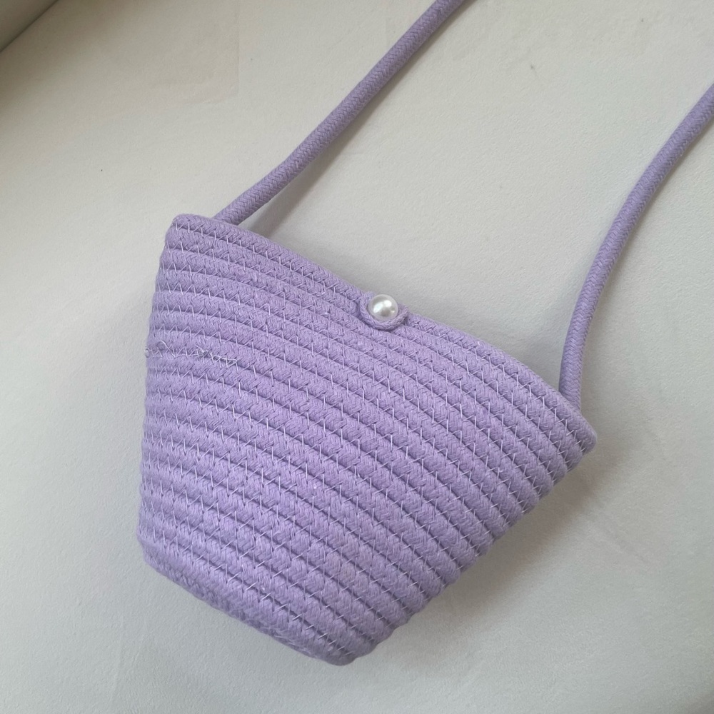 New Boutique Mini Woven Bag Lavender Pearl Button Purse